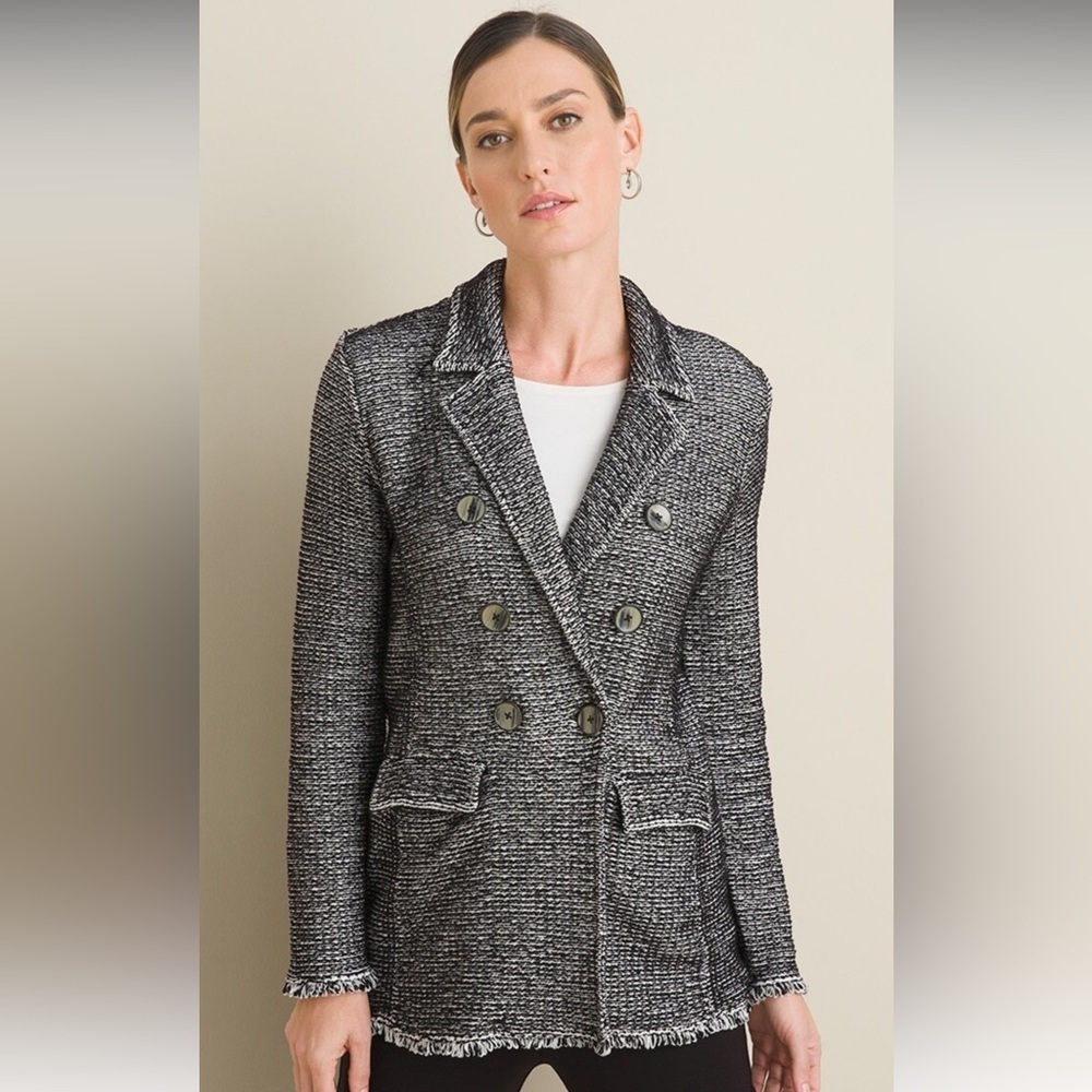 Chico's B/W Tweed Sweater Blazer 3 (XL)